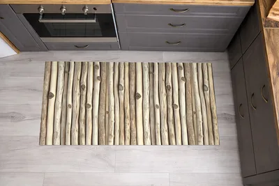 שטיח פי וי סי מראה עץ טבעי חמים בעיצוב כפרי