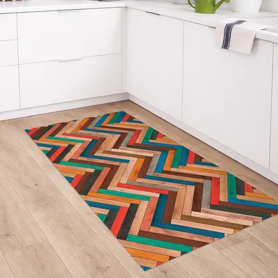 שטיח פי וי סי דמוי פרקט צבעוני שברון מודרני