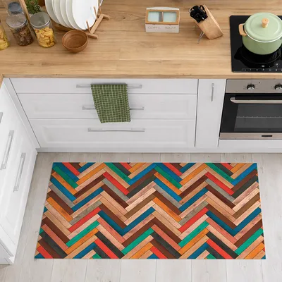 שטיח פי וי סי דמוי פרקט צבעוני שברון מודרני