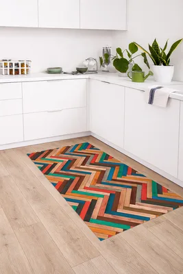 שטיח פי וי סי דמוי פרקט צבעוני שברון מודרני