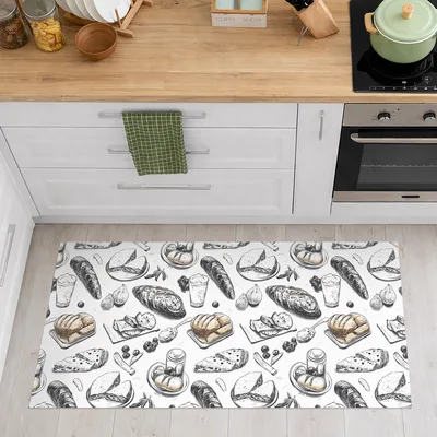 שטיח פי וי סי למטבח עם איורי לחם ומאפים