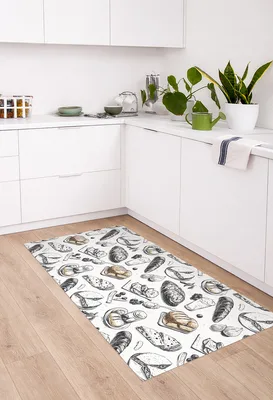 שטיח פי וי סי למטבח עם איורי לחם ומאפים