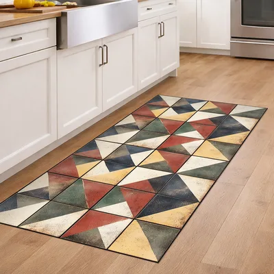 שטיח PVC בעיצוב אריחים גאומטריים צבעוניים