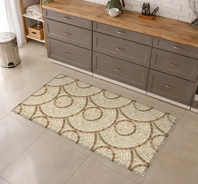 שטיח למטבח PVC דמוי אריחי פסיפס בז