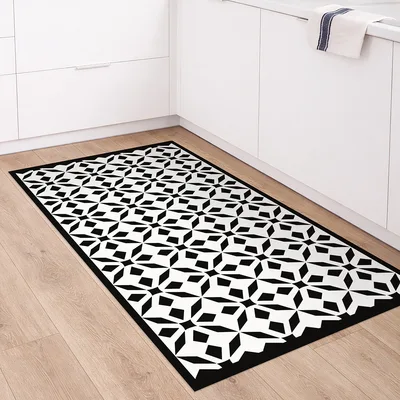 שטיח פי וי סי למטבח בעיצוב אריחים מודרני שחור לבן
