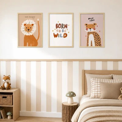 סט תמונות לחדרי ילדים – חיות ספארי Born to Be Wild