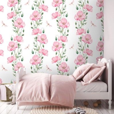 טפט לחדר שינה לבנות פרחים עם שפיריות