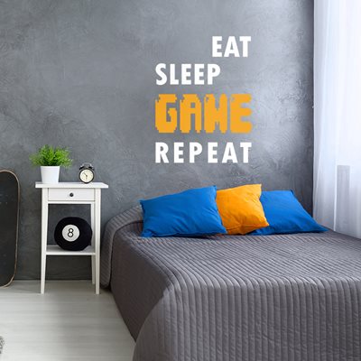 מדבקת קיר גיים גיימר Eat Sleep Game Repeat