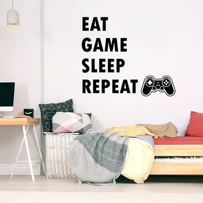 מדבוקת קיר לחדרי נוער Eat Sleep Game Repeat