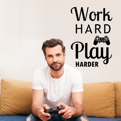 מדבקת קיר גיימר Work Hard Play Harder