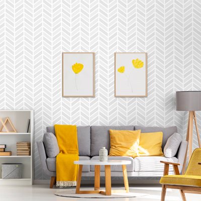 טפט לקיר פישבון Herringbone אפור לבן