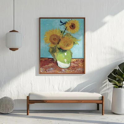 תמונה לקיר- ואן גוך – שלוש חמניות באגרטל ירוק