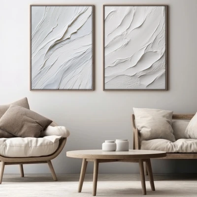 זוג תמונות קיר מינימליסטיות – לבן תלת מימד