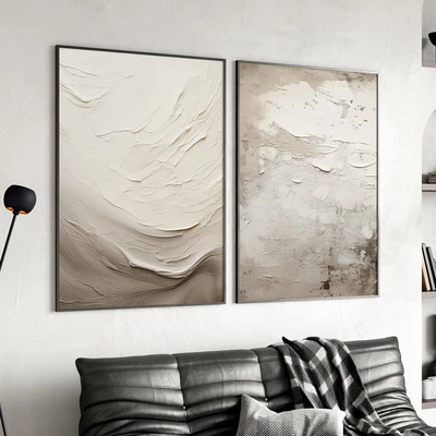 סט תמונות לסלון בטקסטורה מחוספסת בגווני אדמה