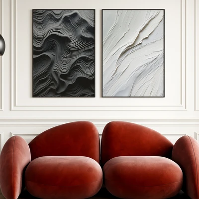 סט תמונות מופשטות שחור לבן – טקסטורות מודרניות