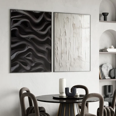 תמונות מודרניות לקיר – שחור גלי ולבן טקסטורלי