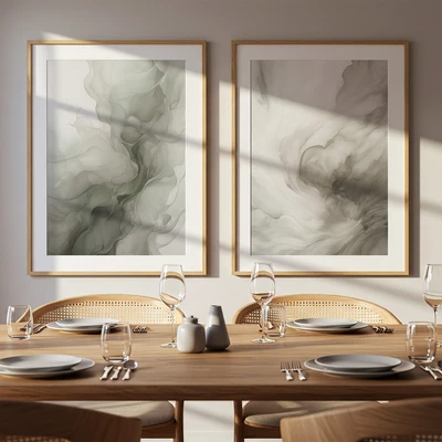 סט תמונות לבית אבסטרקט בגווני אפור - Misty Flow