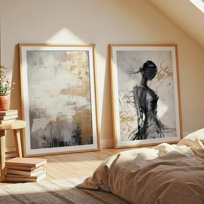 סט תמונות אמנותיות מודרניות לבית - סקיצה אישה עם זהב