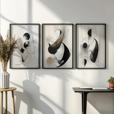 שלישיית תמונות אבסטרקטיות– אמנות מודרנית לבית ולמשרד