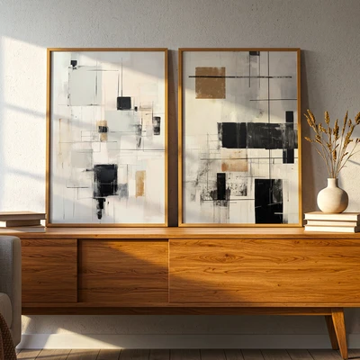 תמונות אבסטרקט מינימליסטיות לקיר– סט זוגי יוקרתי