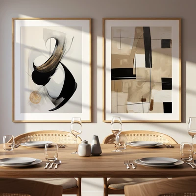 תמונות מודרניות לסלון – סט זוגי בגווני ניוד ושחור