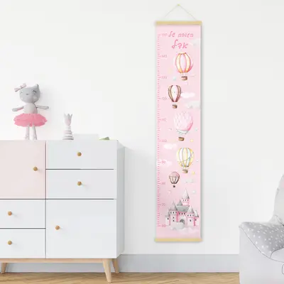 מד גובה לחדר ילדים- כדורים פורחים בורוד