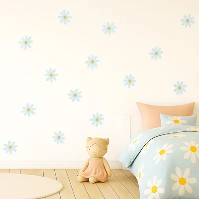 מדבקות קיר פרחים – פרחי חמניות תכלת לחדרי ילדים