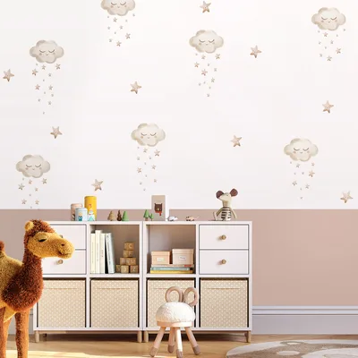 מדבקות קיר עננים וכוכבים וינטג' לעיצוב חדר ילדים