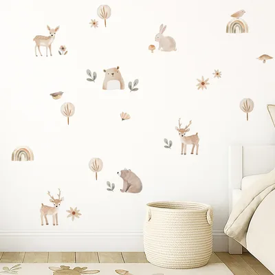 מדבקות קיר חיות יער בוהו שיק – עיצוב חדר ילדים