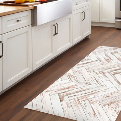 שטיח PVC למטבח - פישבון בז' לבן
