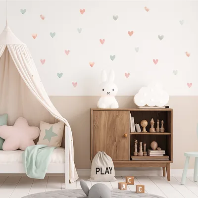 מדבקות קיר לבבות צבעי מים – פסטל בוהו שיק