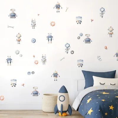 מדבקות קיר רובוטים לעיצוב חדרי ילדים