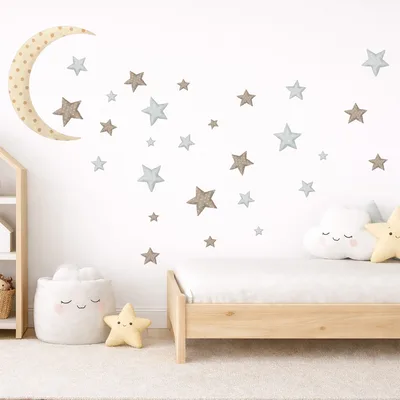 מדבקות קיר ירח וכוכבים סקנדינבי לעיצוב חדר ילדים