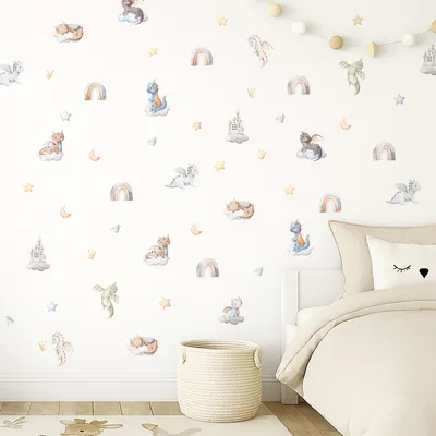 מדבקות קיר דרקונים פסטל – עולם קסום לחדר ילדים