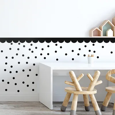 סט של מדבקות קיר עיגולים ובורדרים Scalloped לחדרי ילדים