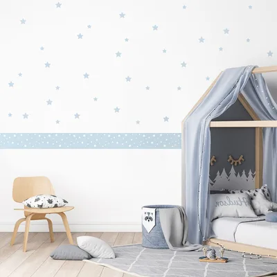 מדבקות קיר כוכבים עם בורדר בתכלת