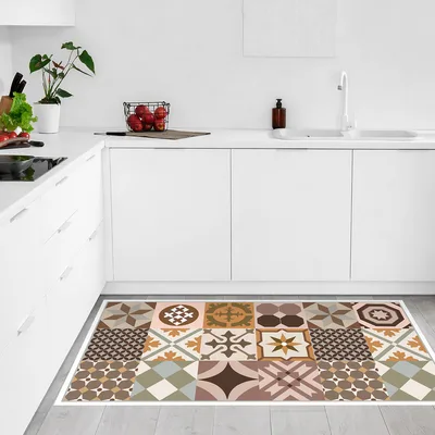 שטיח פי וי סי למטבח בעיצוב אריחים מצוירים בסגנון מרוקאי קלאסי