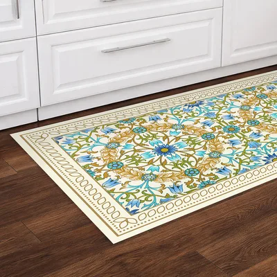 שטיח PVC דקורטיבי למטבח בהשראת ארט נובו פרחוני בסגנון William Morris