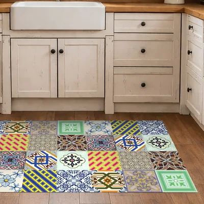 שטיח למטבח בעיצוב פסיפס קלאסי צבעוני בהשראת אריחים עתיקים