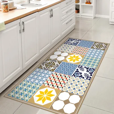 שטיח PVC למטבח בעיצוב פסיפס אריחים גאומטריים