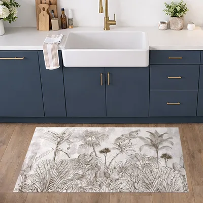 שטיח פי וי סי למטבח דוגמת צמחייה טרופית בסגנון אומנותי